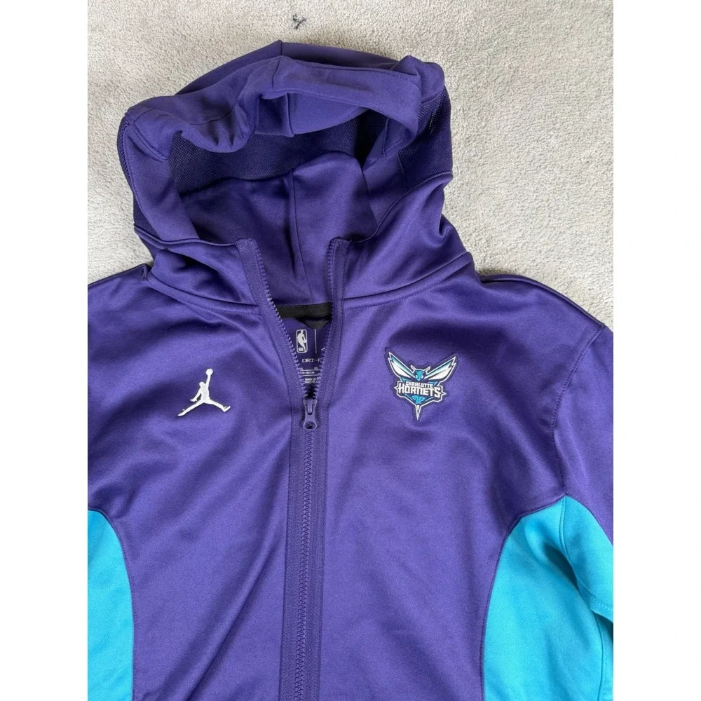 Charlotte Hornets Jordan Full Zip Basketball Jacket Hooded Purple Teal Youth XL